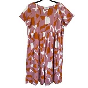 Allison Wonderland Cheyenne Pink Print Dress Relaxed Short Sleeve Knee Length